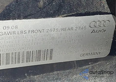 2008 Audi A6 3.2 from USA, damaged, VIN WAUDH74F78N179439